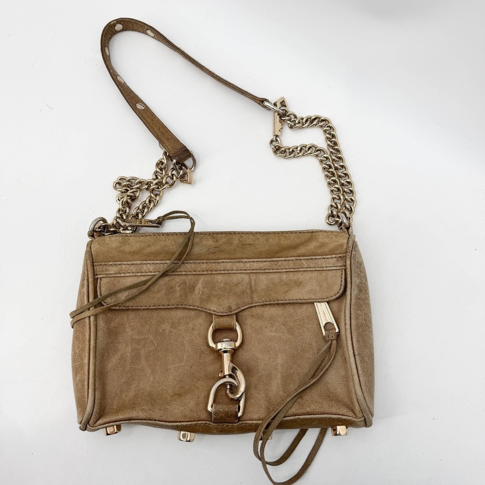Rebecca Minkoff Mini MAC Crossbody Bag Tan Distressed Leather Gold Hardware